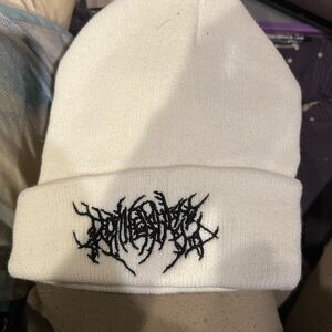 White Beanie with Black Graphic